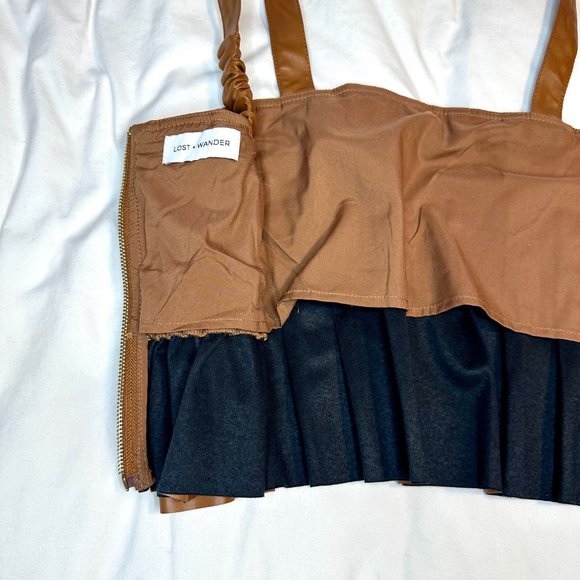Brown Faux Leather Set the Scene Pleated Crop Tank Top - Picture 9 of 16